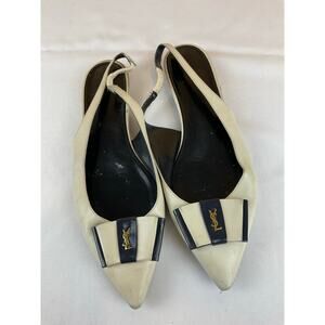 Saint Laurent White Slingback Dress Shoes, White/Black- Size EU 39